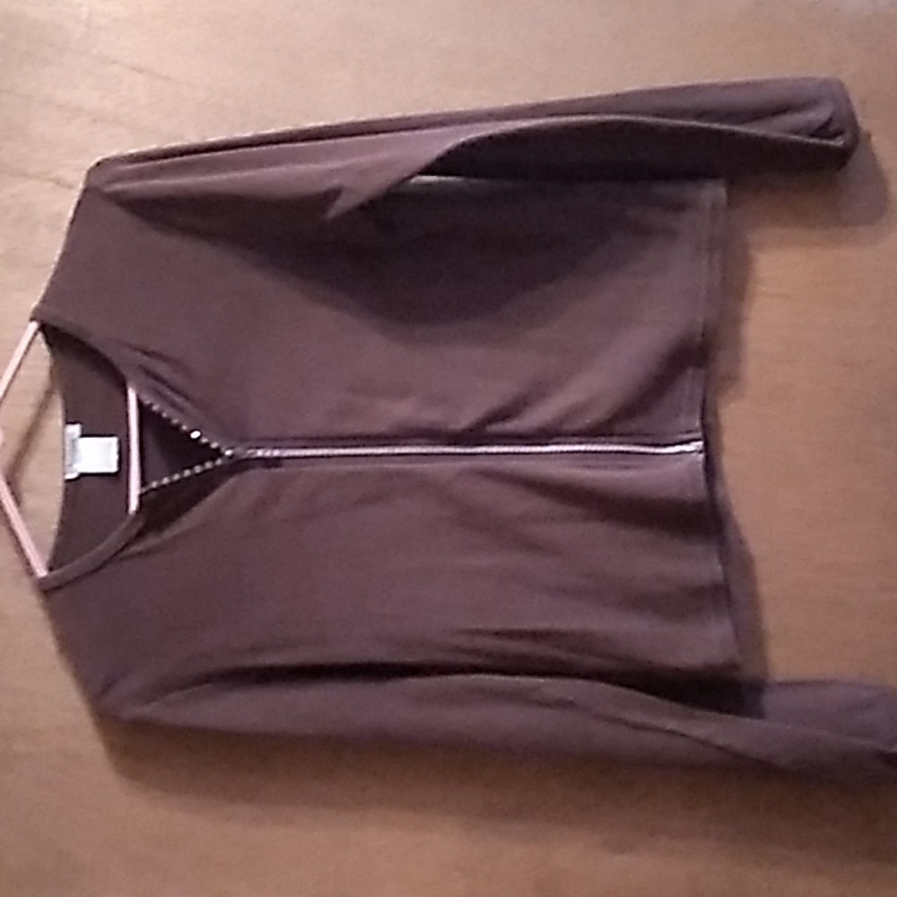 Vintage Y2K Airport Brown Rhinestone Zipper Sweater Cardigan